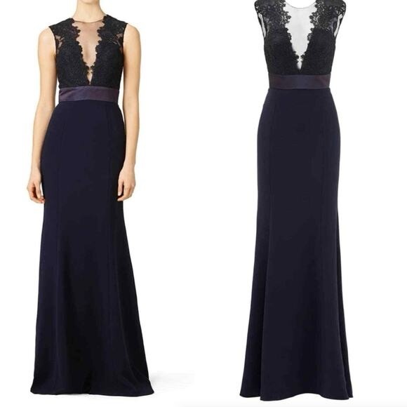 Theia Deep Midnight Formal Lace Gown - Picture 1 of 15